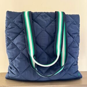 Lou & Grey Quilted Navy Tote with Green-Striped Handles